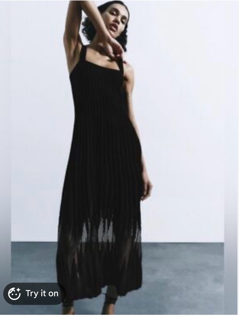 Zara Black Pleated Maxi Dress with Square Neckline